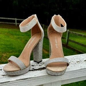 Crystal embellished ankle strap heel